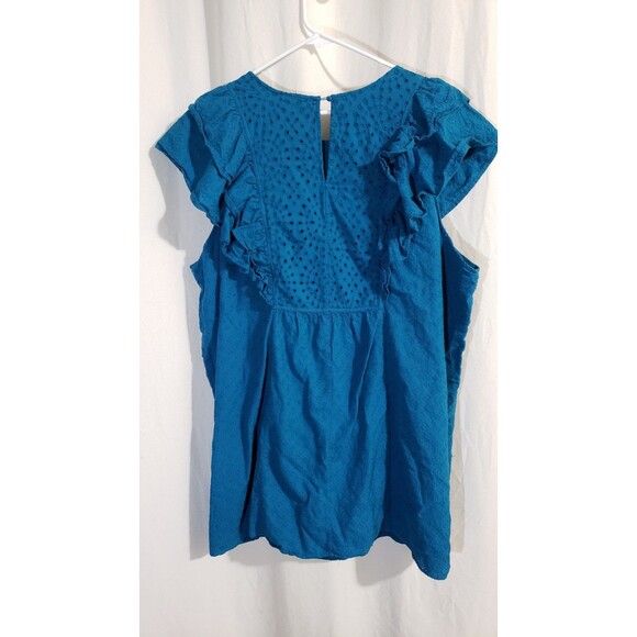 Terra & Sky Women’s Plus Size 4X (28W-30W) Eyelet Babydoll Dress Galapagos Blue - Picture 8 of 9